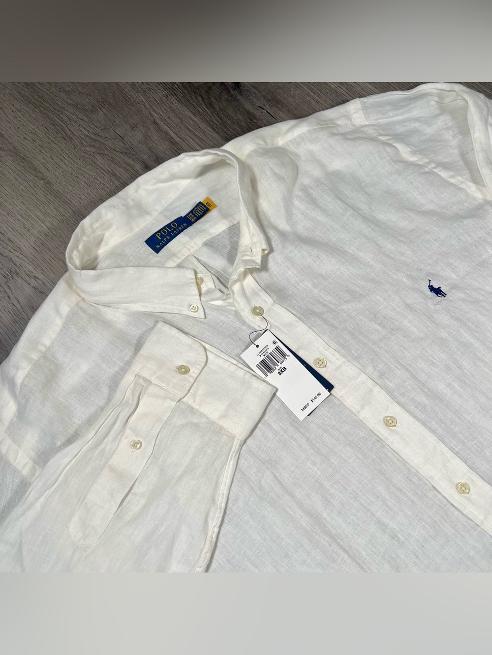 New Polo Ralph Lauren Shirt Mens 3XB‎ White Solid Classic Fit Modern Linen Pony